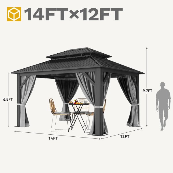DWVO 12x14ft Gray Double Roof Gazebo