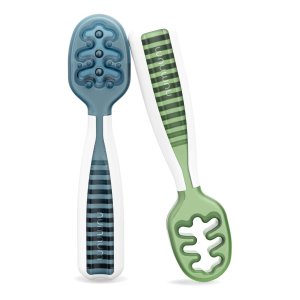NumNum GOOtensils Silicone Baby Spoons 2 Pack Blue/Green