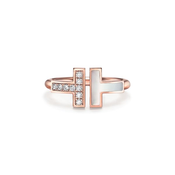 Tiffany & Co 玫瑰金钻石珍珠母戒指