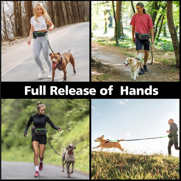 Tivray Adjustable Waist Hands Free Dog Leash Black Green