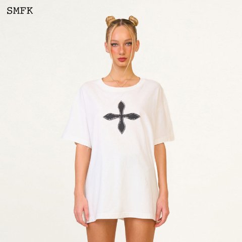 SMFK Compass Cross Vintage Oversize Tee in White