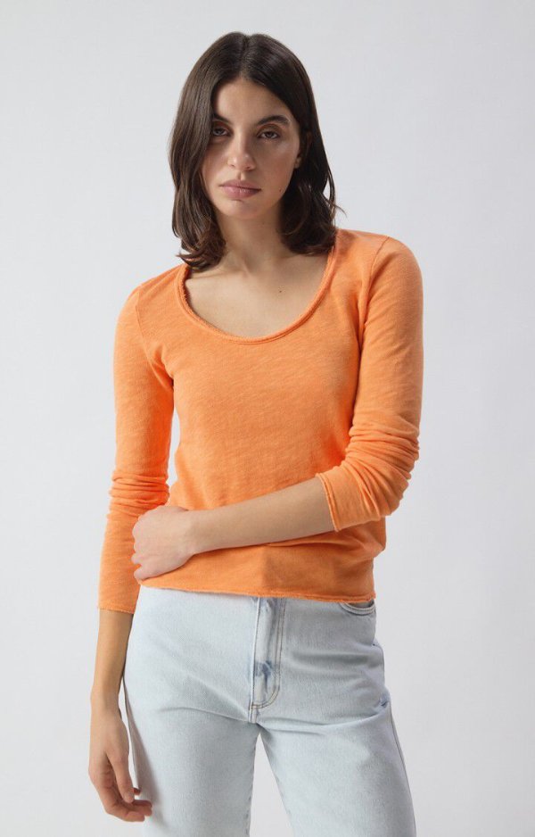 Women's Long Sleeve Crew Neck T-Shirt Textured Cotton