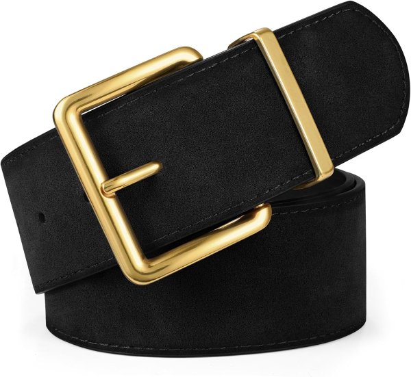 XZQTIVE Women Wide Suede Gold Buckle Belt