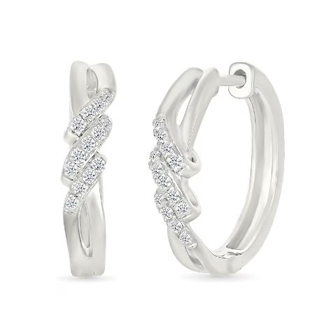 Diamond Swirl Hoop Earrings Sterling Silver 1/5 CT