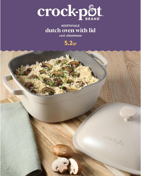 Crock-Pot Northvale Cast Aluminum Dutch Oven 5.2 Quart White