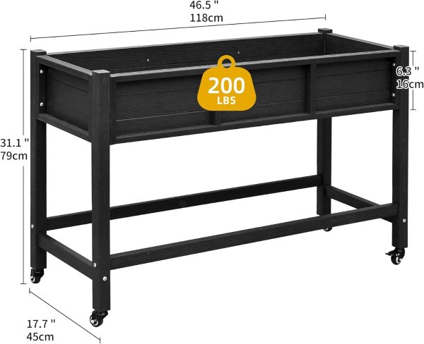 DWVO Raised Garden Bed HDPE 47x18x31in Black