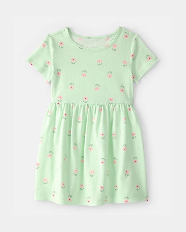 Floral Short-Sleeve Dress Green