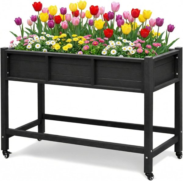 DWVO Raised Garden Bed HDPE 47x18x31in Black