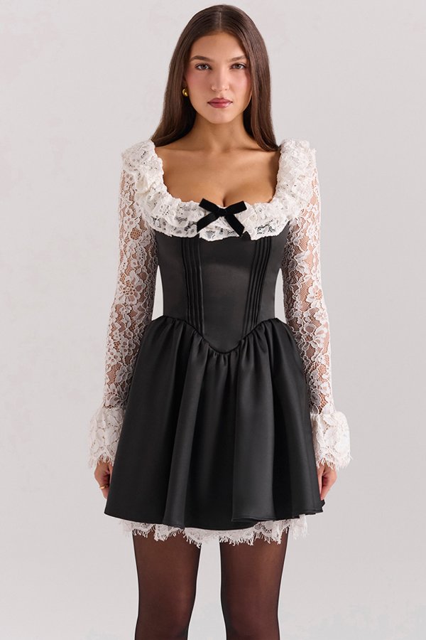 House of CB Cleora Black Lace Ruffle Mini Dress