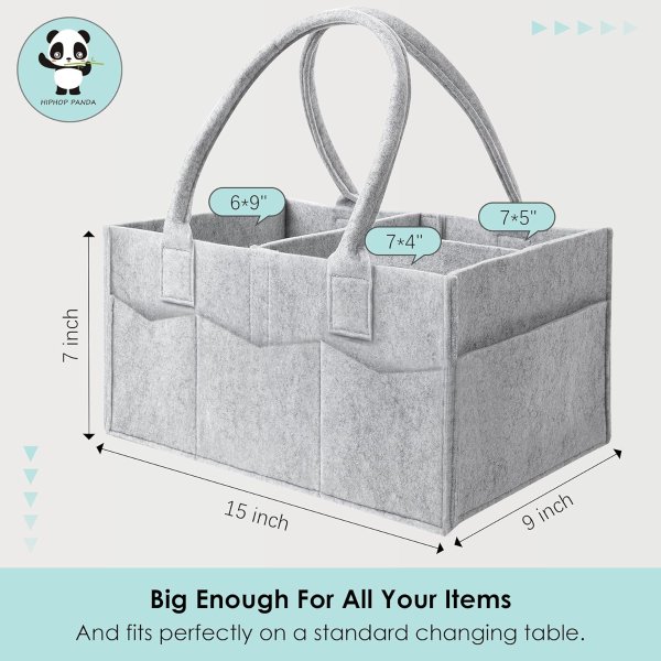 HIPHOP PANDA Diaper Caddy Organizer 2-Pack Grey