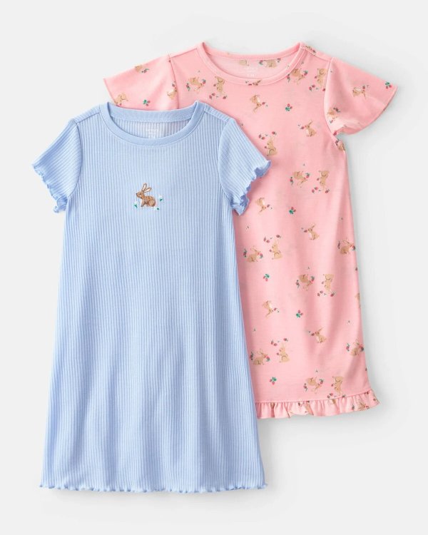 Girls Nightgown 2-Pack Pink Blue Bunny