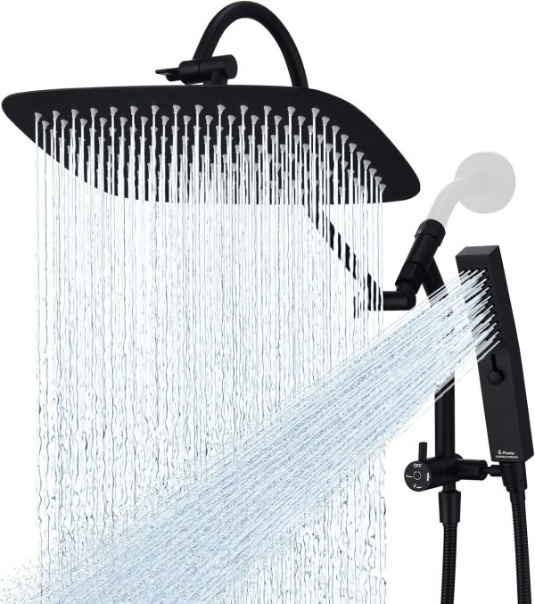 G-Promise 12 Inch All Metal Shower Head Rain Massage Matte Black