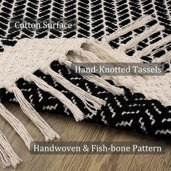 Lahome Belle 2x3 Door Mat Woven Cotton Black and White