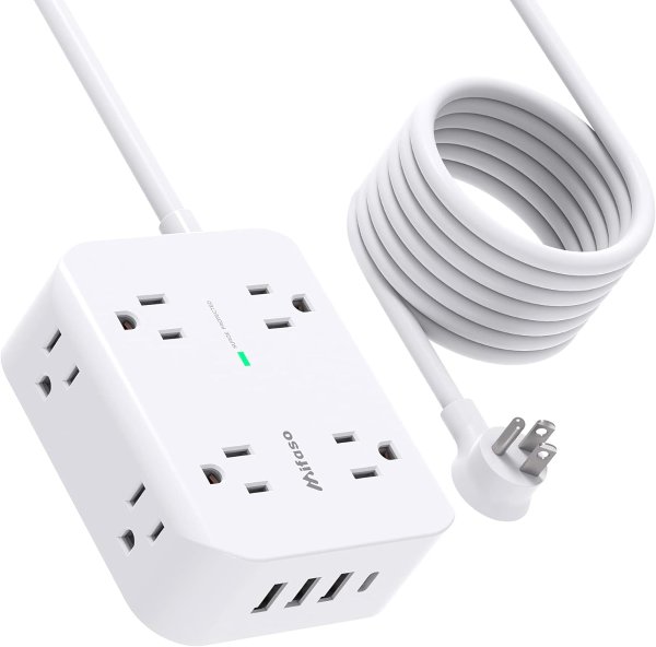 Mifaso 8 Outlet Power Strip with 4 USB 15FT Braided Cord