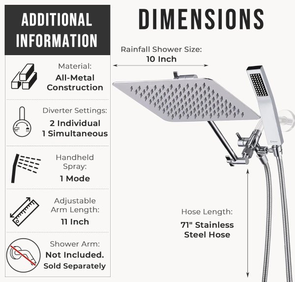 G-Promise 10-inch All Metal Dual Shower Head Combo Chrome