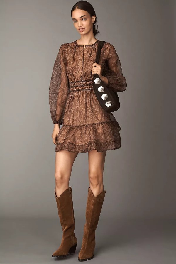 Somerset Long-Sleeve Organza Mini Dress