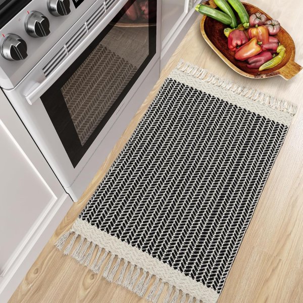 Lahome Belle 2x3 Door Mat Woven Cotton Black and White