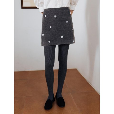 AND YOUFlower Appliqué Mini Skirt Charcoal