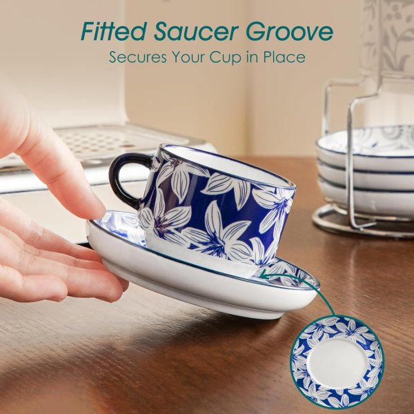 vancasso SELENE Vintage Blue Porcelain Espresso Cups 2.5oz Set of 4