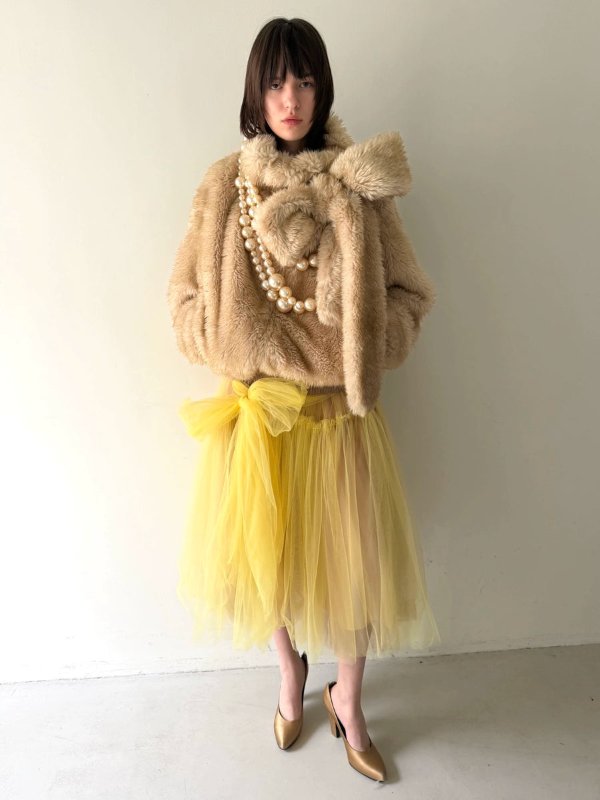 Nφdress Beige Reversible Faux Fur Jacket Bow Tie Neck