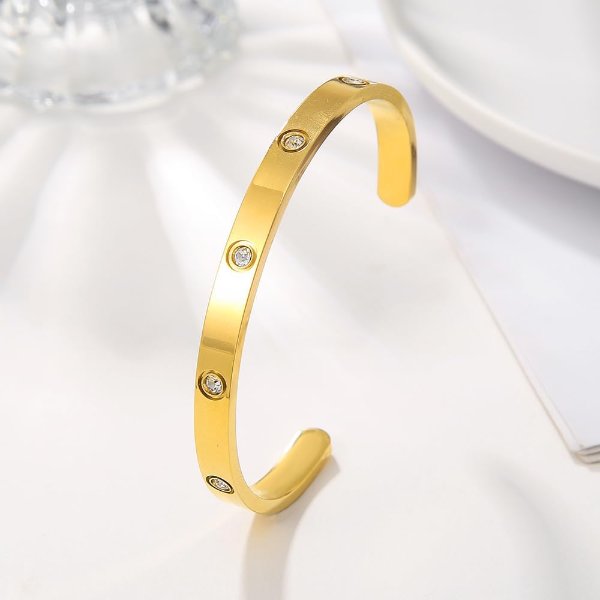 RINTOLER 18K Gold Plated Bangle Stainless Steel Cubic Zirconia Women
