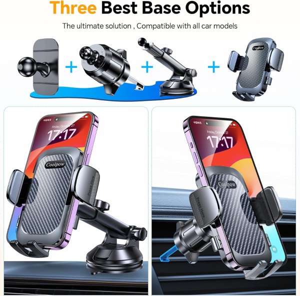 Coolpow Car Phone Holder 360° Rotation Suction Cup Mount