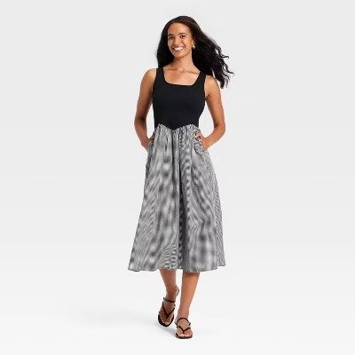 A New Day Knit to Woven Midi Dress S Black/White