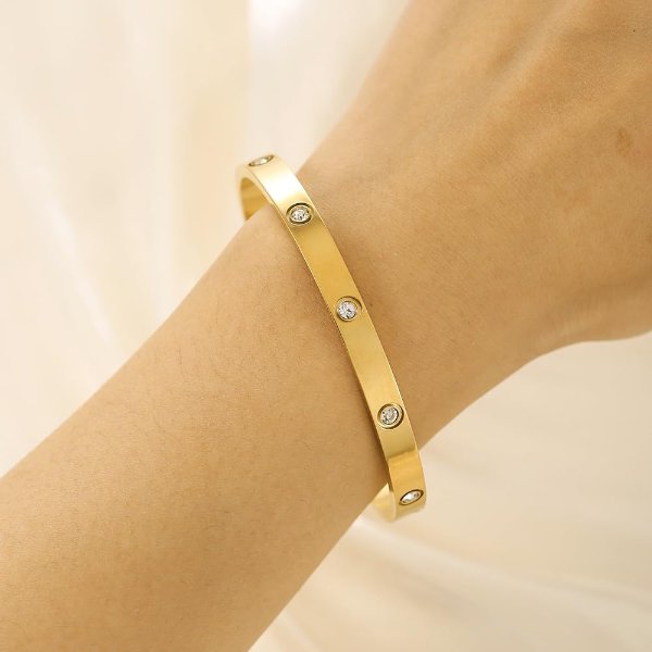 RINTOLER 18K Gold Plated Bangle Stainless Steel Cubic Zirconia Women