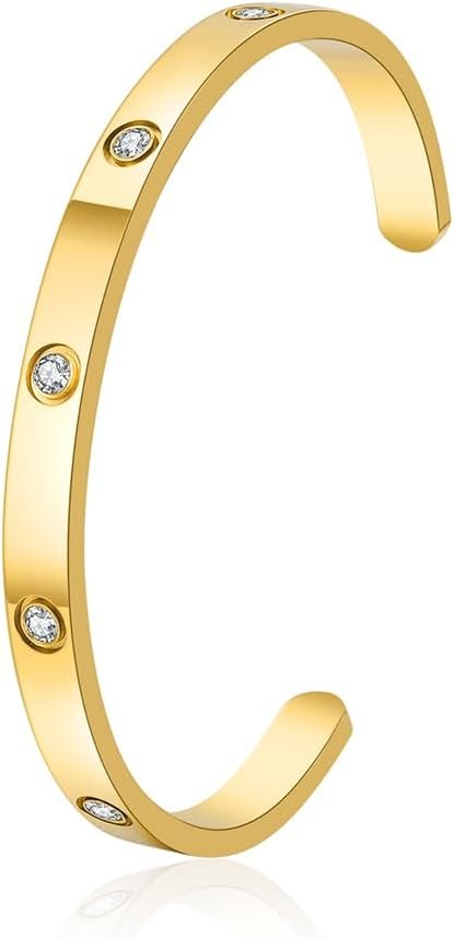 RINTOLER 18K Gold Plated Bangle Stainless Steel Cubic Zirconia Women