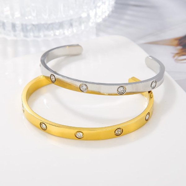 RINTOLER 18K Gold Plated Bangle Stainless Steel Cubic Zirconia Women