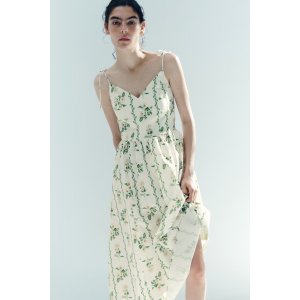 H&M  吊带连衣裙 白色印花