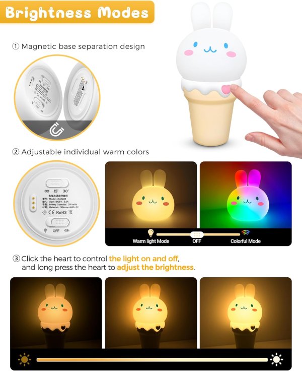 LOHAS LED LOHAS Bunny Night Light 7 Colors Rechargeable