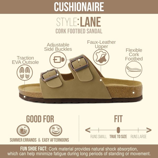 CUSHIONAIRE Lane Women’s Cork Double Buckle Sandals