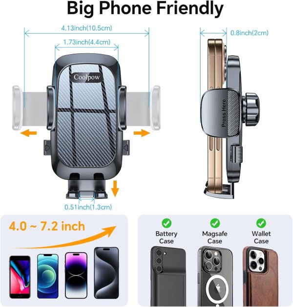 Coolpow Car Phone Holder 360° Rotation Suction Cup Mount