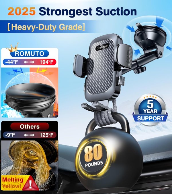 Coolpow Car Phone Holder 360° Rotation Suction Cup Mount