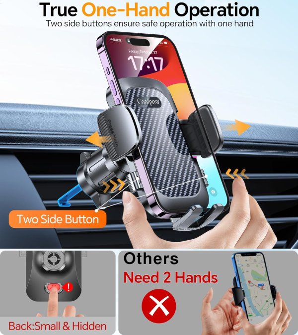 Coolpow Car Phone Holder 360° Rotation Suction Cup Mount