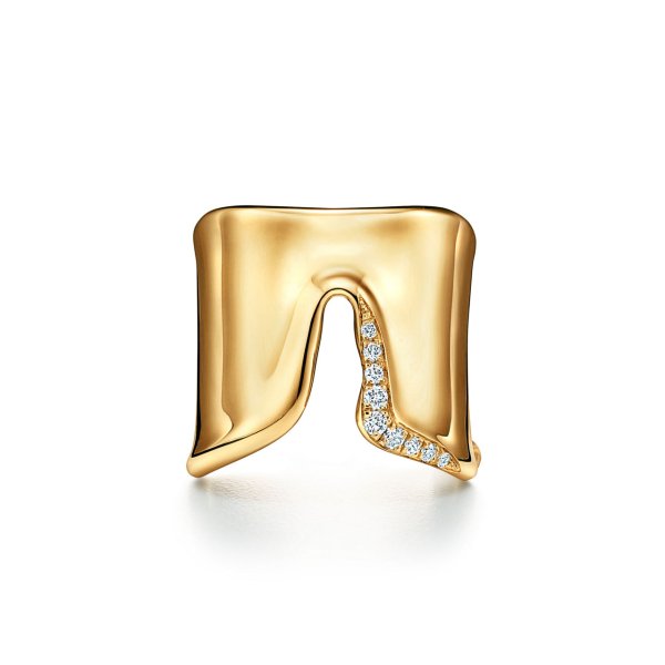 Tiffany & Co Elsa Peretti 18K黄金钻石分体戒指