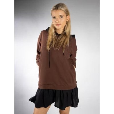 Jess by Meiko Women's Long Sleeve Hooded Dress Large Brown