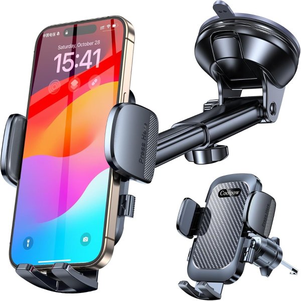 Coolpow Car Phone Holder 360° Rotation Suction Cup Mount