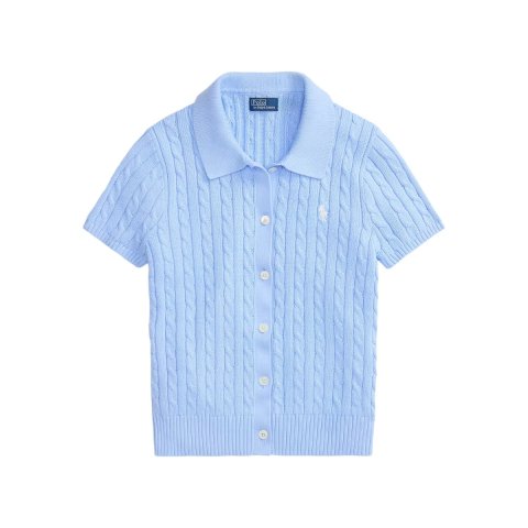 Cable-Knit Cotton Polo Cardigan