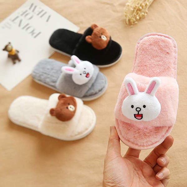 techcity Kids Fuzzy Open Toe Slippers