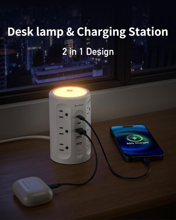 AnnTane Power Strip Tower Night Light 10FT White