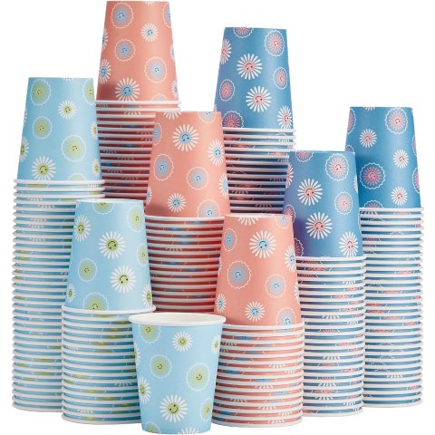 SIUQ 8oz Disposable Paper Cups 300 Pack Colorful Daisy