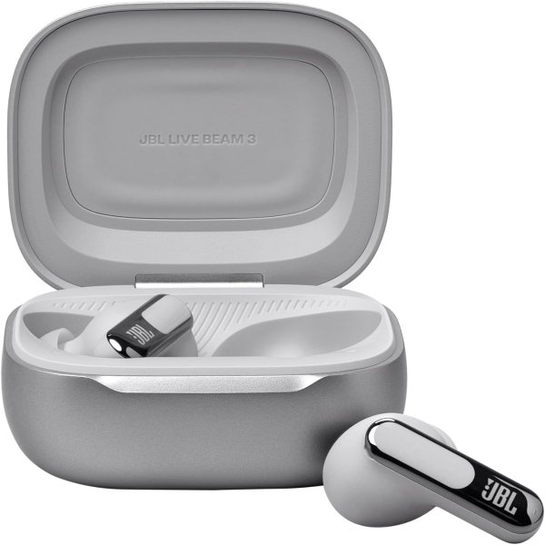 JBL Live Beam 3 True Wireless Noise-Cancelling Earbuds Silver 48Hrs