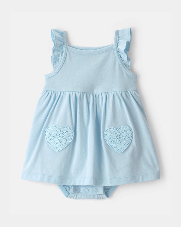 Heart Sleeveless Bodysuit Dress Blue