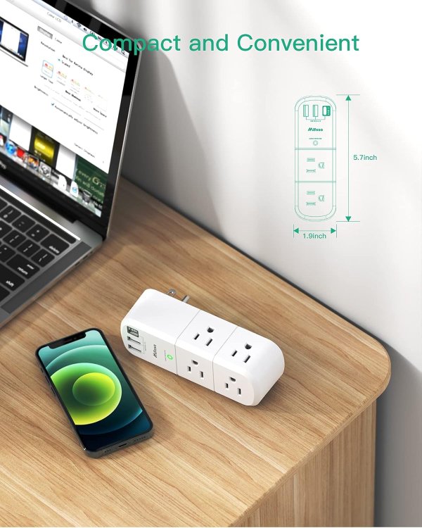 Mifaso Outlet Extender Rotating Plug 6 Outlets 3 USB