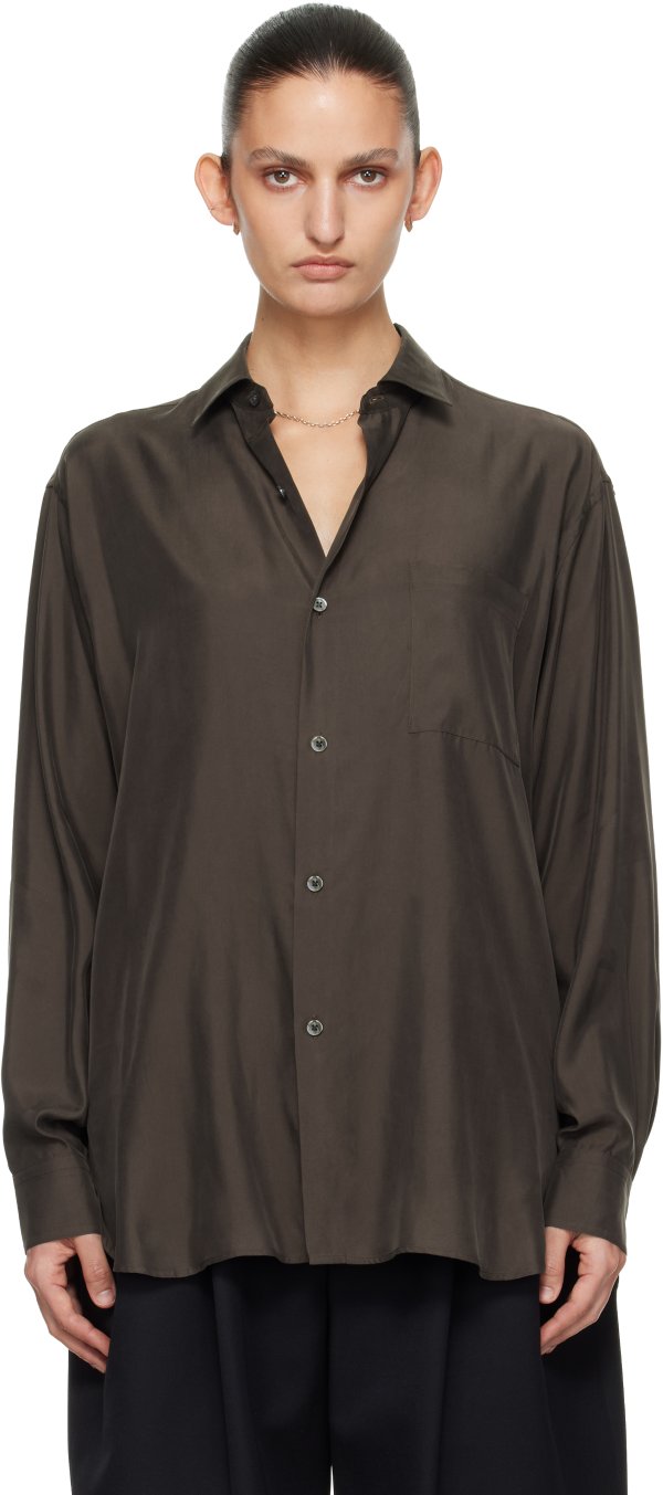 ssstein Brown Cupro Twill Oversized LS Shirt