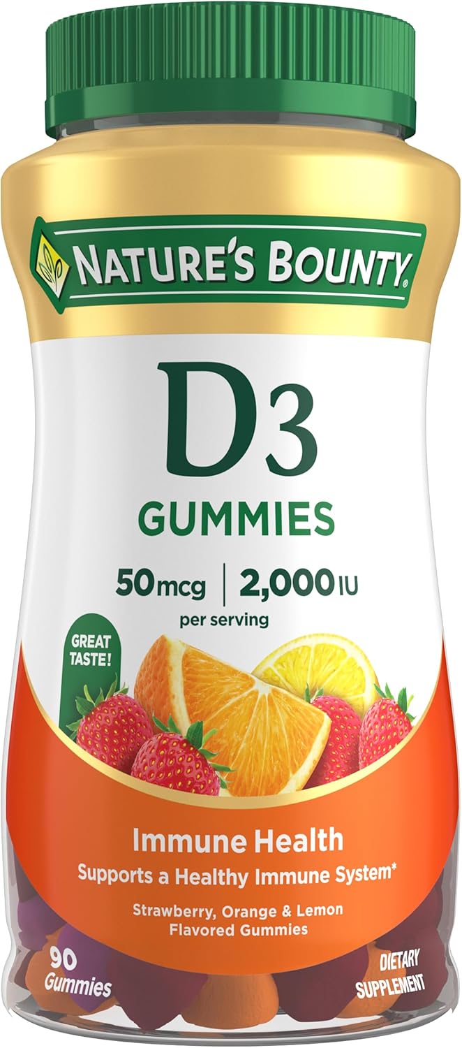2 for $9.06 Amazon.com: Nature's Bounty Vitamin D3 Gummies, Vitamin Supplement, Supports Immune Health, 50mcg, 2000IU, Mixed Fruit Flavor, 90 Gummies : Health &amp; Household