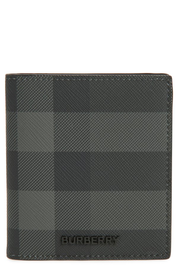 Check Coated Canvas Leather Bifold Wallet