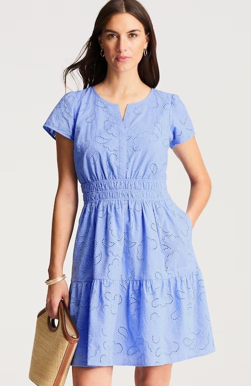 JJill Eyelet Flutter-Sleeve Dress